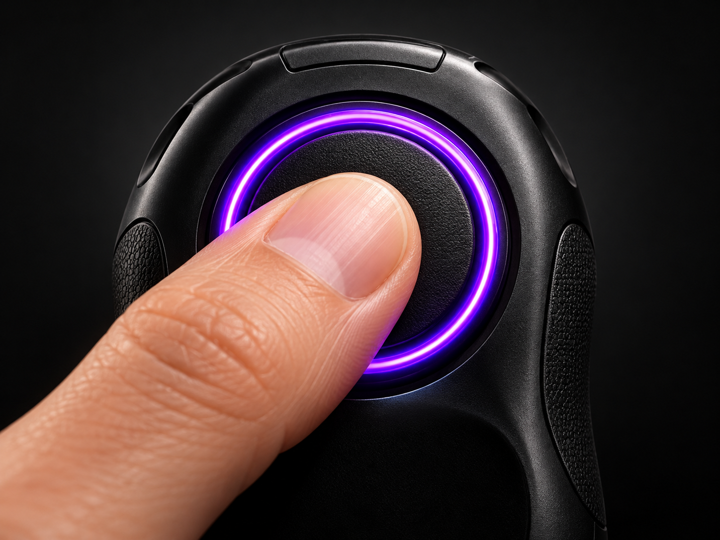 A finger pressing the illuminated TapKido button